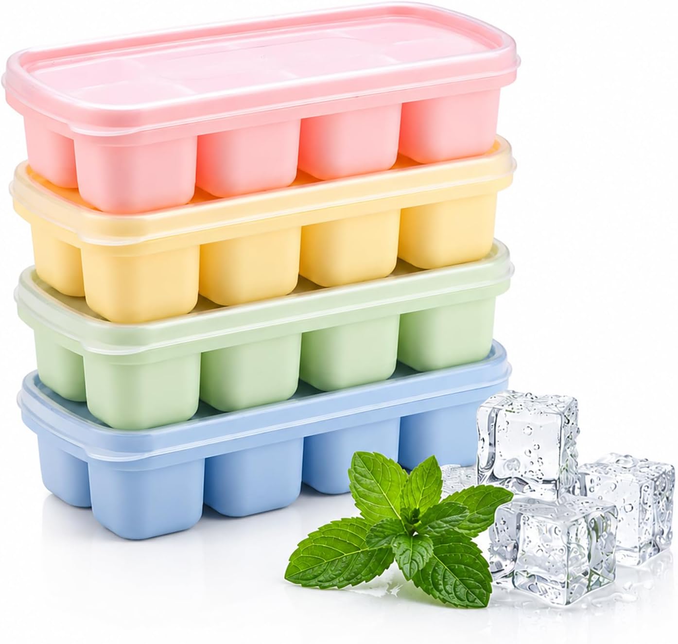 4er-Set Eiswürfelform mit Deckel, Bunte Leicht Lösbare Eisbehälter