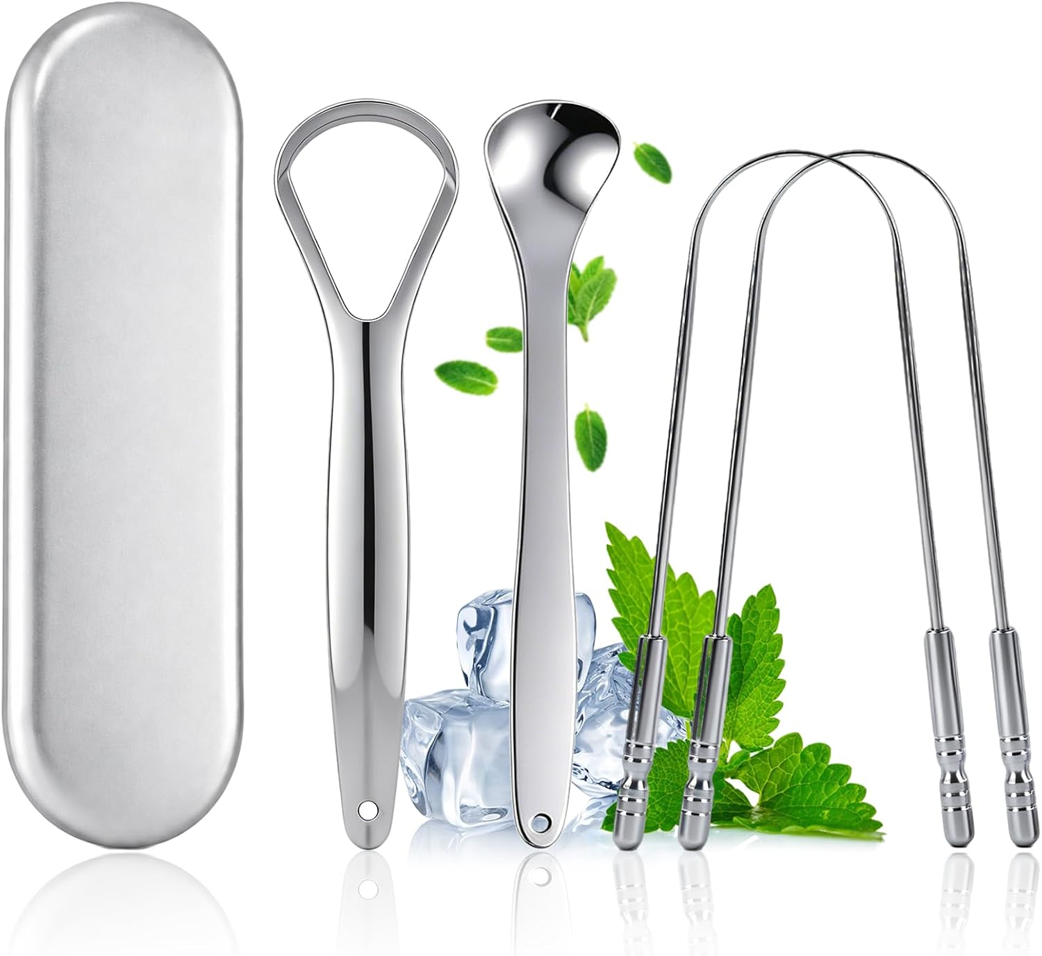 4 Stück Zungenschaber Edelstahl mit Etui, Tongue Scraper Cleaner