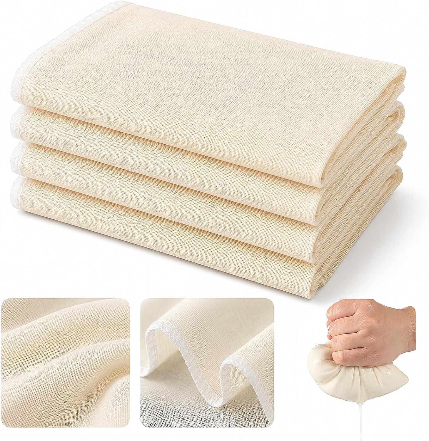 Carehabi Set di 8 strofinacci, riutilizzabili, con bordi cuciti, in cotone non sbiancato, per filtrare succhi, gelatine, latte di noci e formaggio