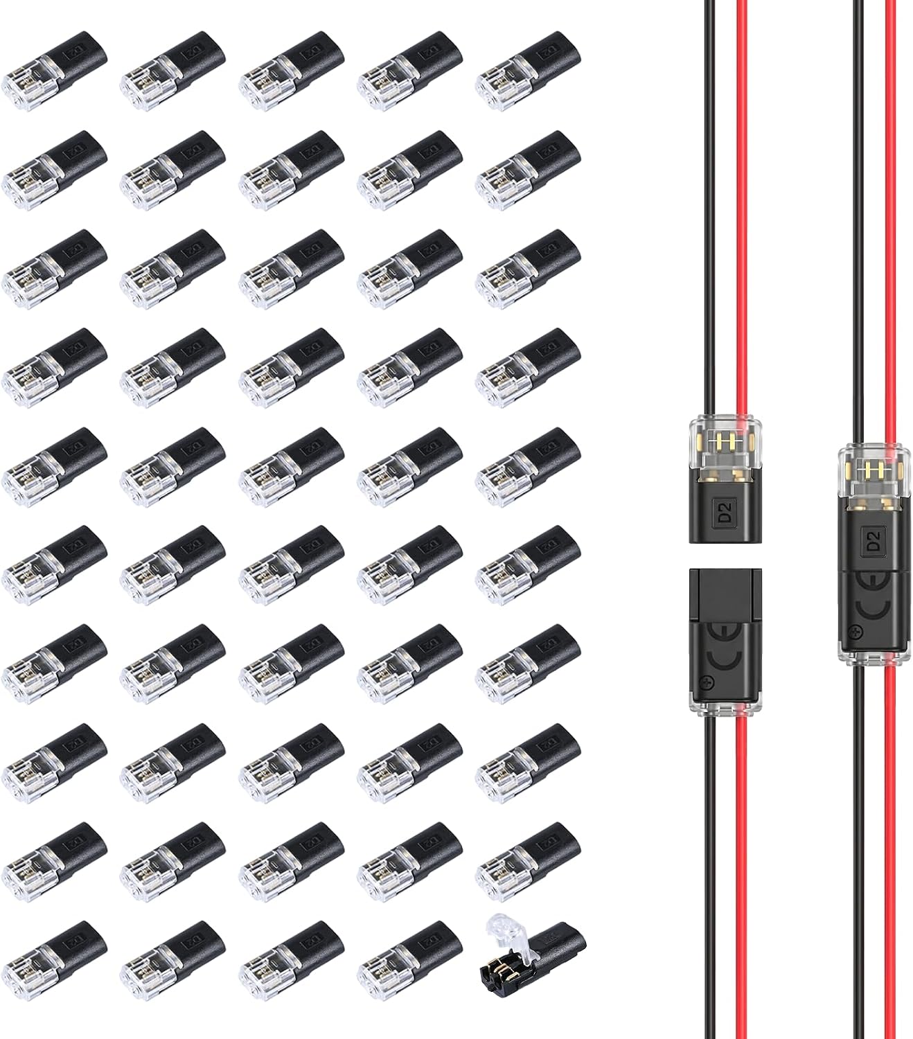 Carehabi Connecteur Électrique Étanche 2 Broches 50 Pièces
