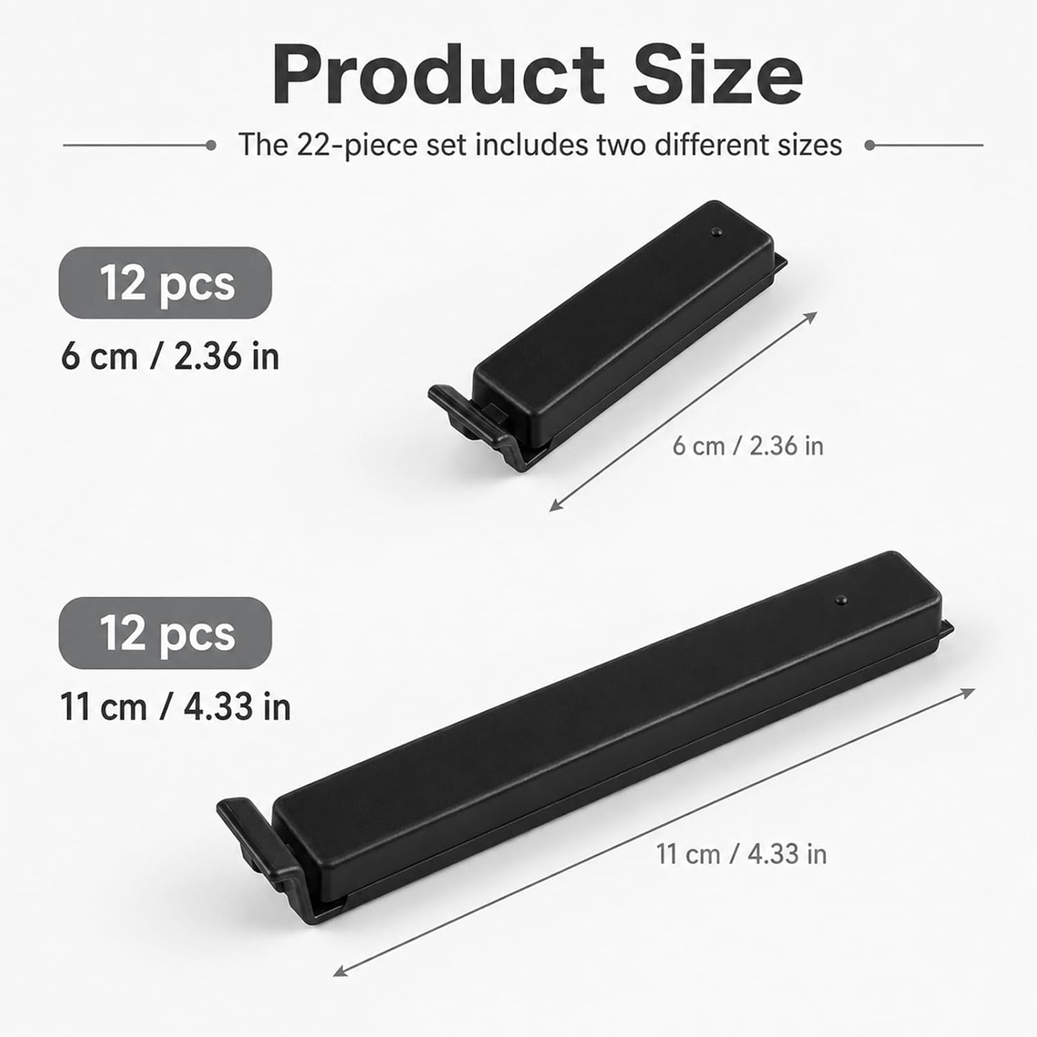 Carehabi Lot de 24 clips de fermeture noirs de 6/11 cm de long