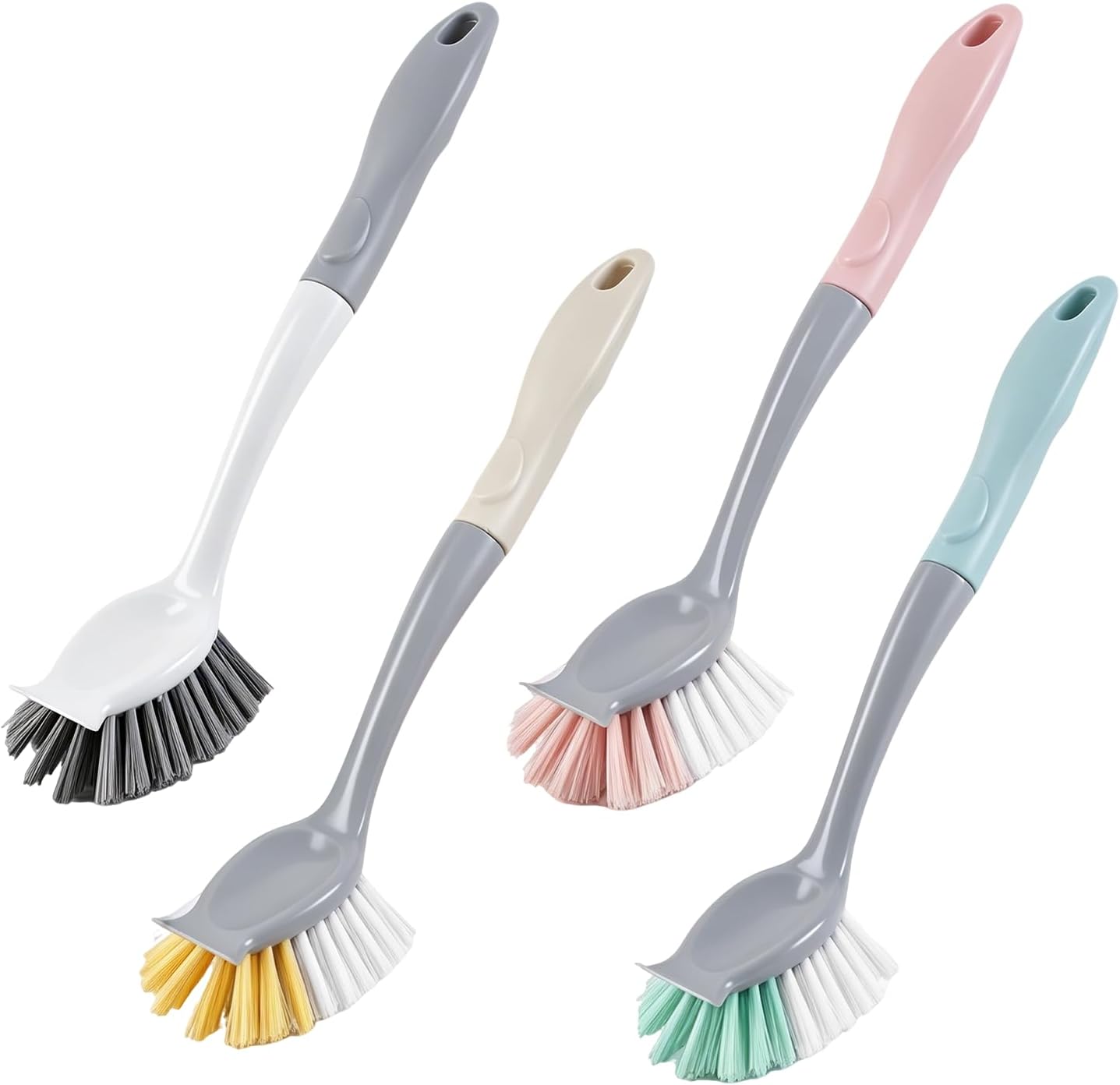 Pack of 4 Washing Up Brush, Dish Brush, 29 cm Length, Hanging Brush, Cleaning, Kitchen Brush, Cleaning Brush with Nylon Bristles and Silicone Handle for Pots, Dishes, Sink Scrubbing Basin