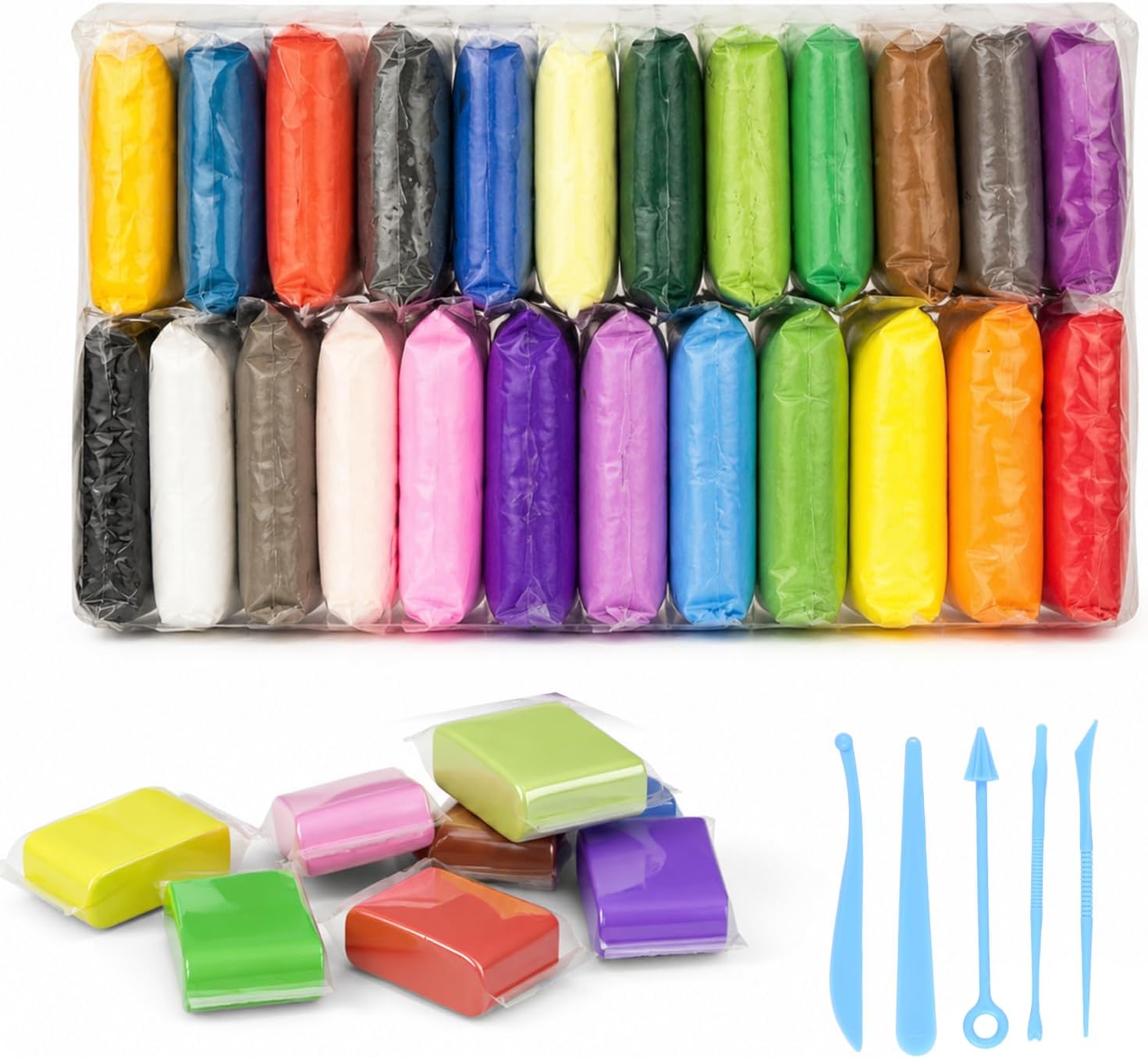 24 Colores Arcilla Polimérica DIY Moldeado Suave con Herramientas de Modelado Color basic-farben