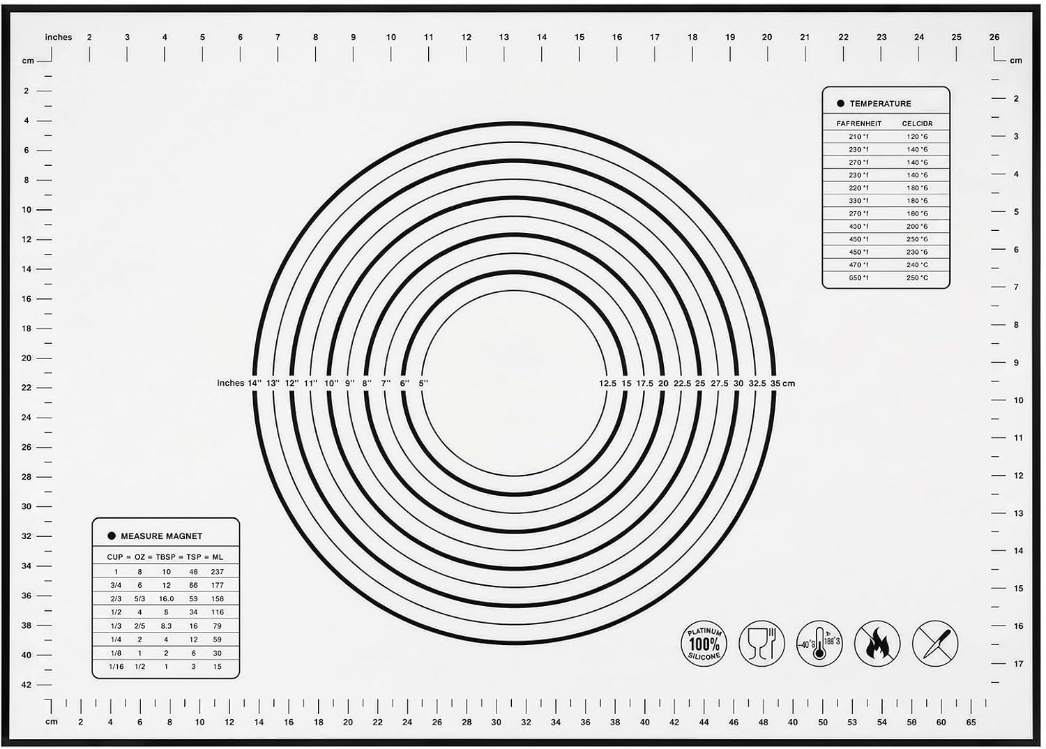 Spianatoia per Impastare 70x 50cm Grande Tappetino Silicone Riutilizzabile Antiscivolo Resistente al calore Tappeto da Cucina per Torta, Pizza