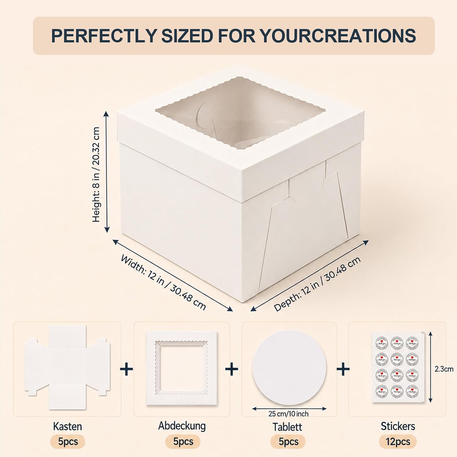 Tortenkarton 5er Pack Tortenbox Set 30x30x20cm für Kuchen Transportbox