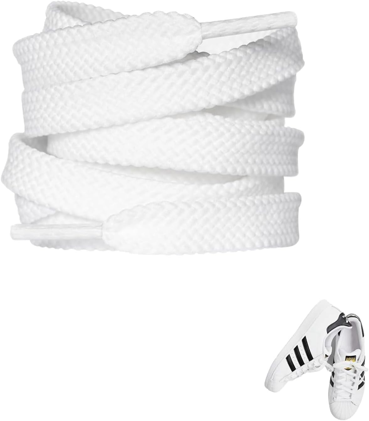 Carehabi 2 paia Lacci Piatti per Scarpe 8mm Stringhe Scarpe Bianchi laccio di ricambio spessi e grassi per Sneakers-140cm