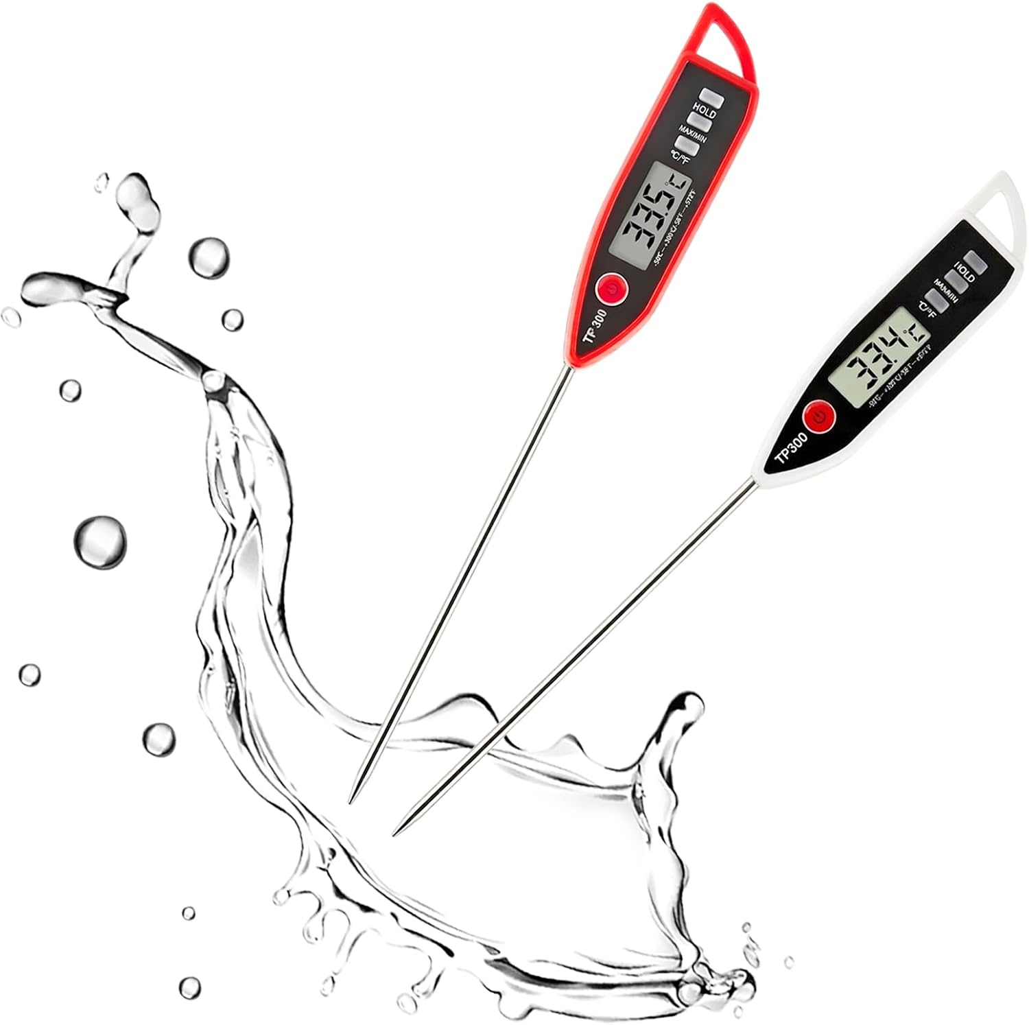 2pcs Thermometre Cuisine à Lecture Instantané avec Longue Sonde de Cuisson Thermometre Patisserie Numérique pour Boissons Chaudes Termometre Cuison avec Écran LCD