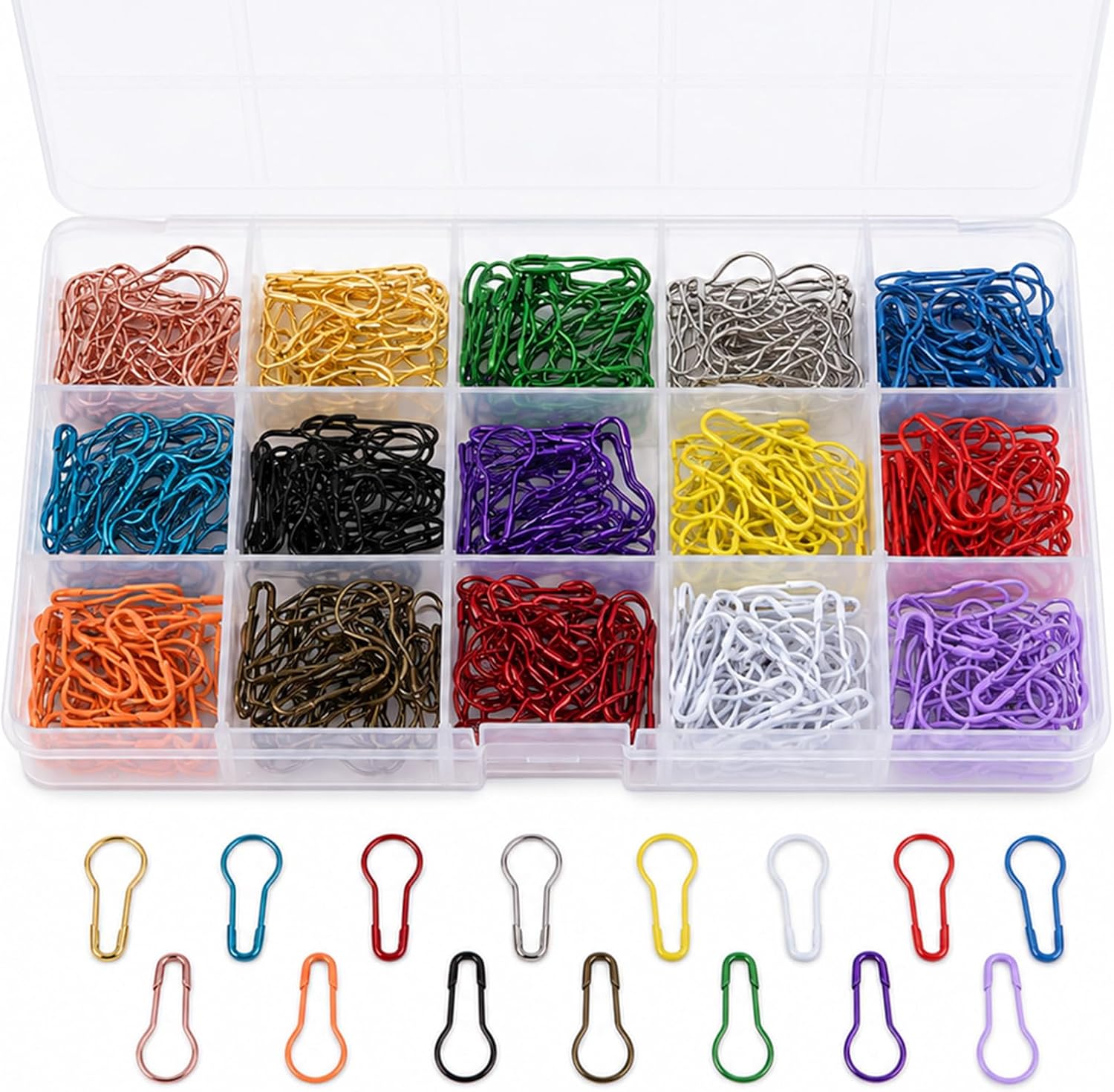 Carehabi 450 Pièces Épingles à Nourrice en Forme de Poire 22mm Épingles de Sûreté Multicolores en Métal Résistant avec Boîte de Rangement Epingle Couture pour Couture Tricot Vêtements Bricolage