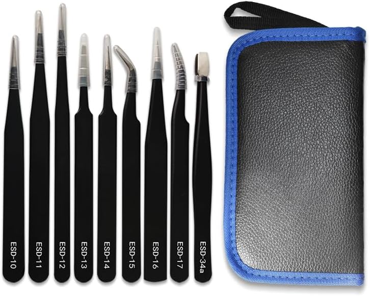 Pinzas antiestáticas, 10 pinzas de precisión ESD y cortador de alambre Micro Kit, para modelado, reparación electrónica, artesanía, laboratorio, fabricación de joyas