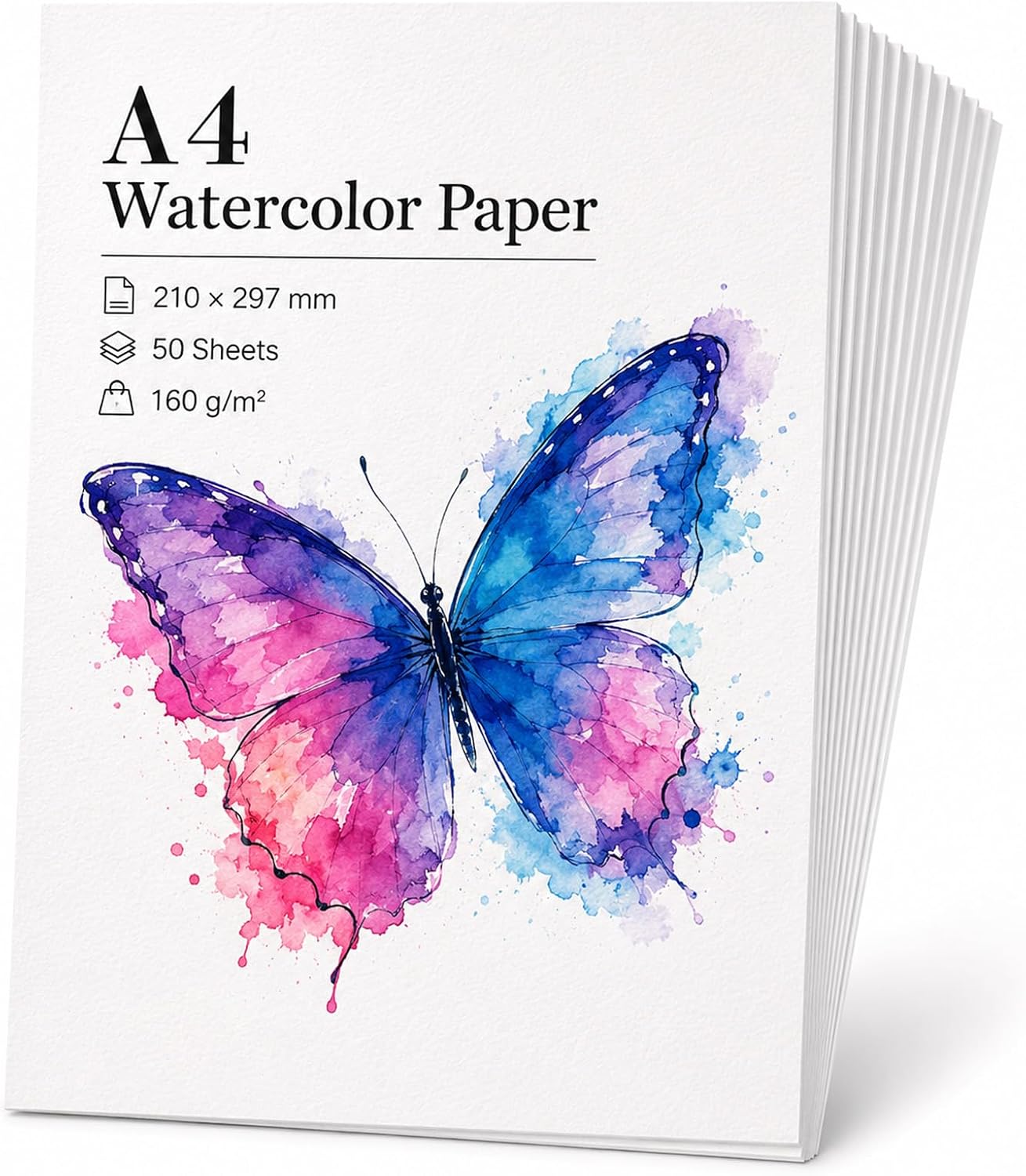 50 vellen aquarelpapier, A4, 165 g/m², gestructureerd, voor aquarelschilderen, gemakkelijk tekenen, artistiek gebruik