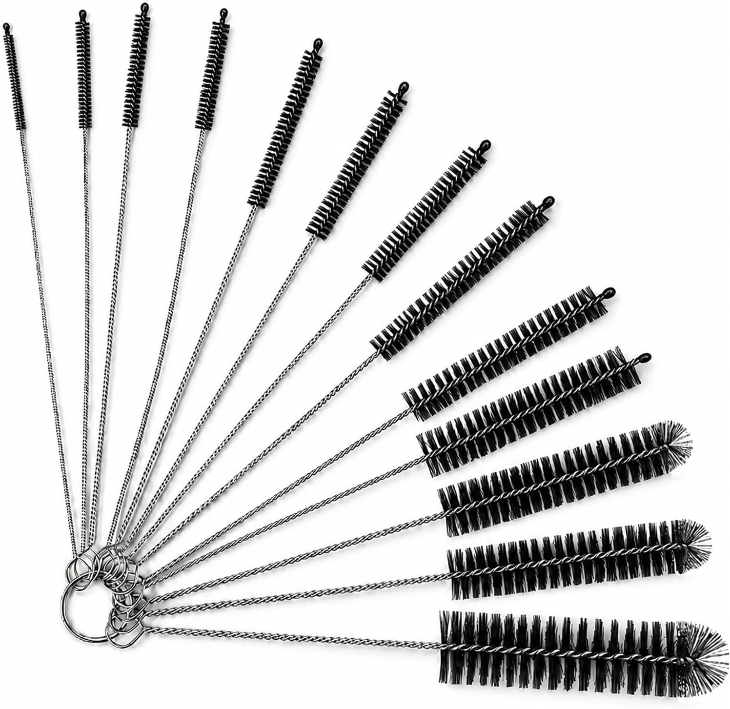 13 Stück Strohhalm Reinigungsbürsten Set, Kleine Reinigungsbürste mit 304 Edelstahl Griff, Nylon Flaschenbürste Milchschlauchbürste für Kaffeevollautomat Teekanne Küche, Schwarz