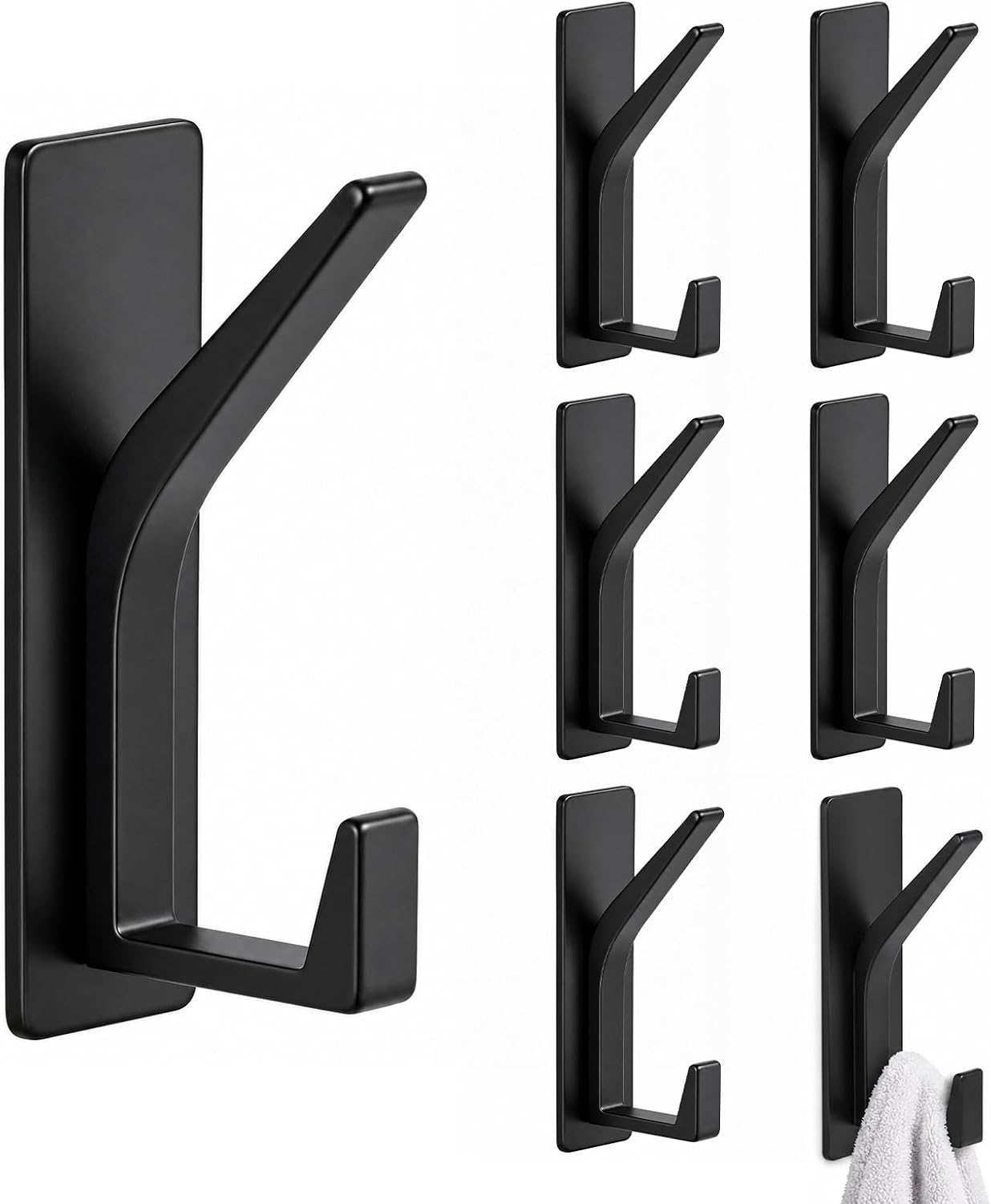 Carehabi 6 Piezas Ganchos Adhesivos para Pared, Resistentes 6kg, Sin Taladrar, Impermeable, Colgadores para Baño Cocina Abrigos, Perchas Adhesivas de Acero Inoxidable, Negro