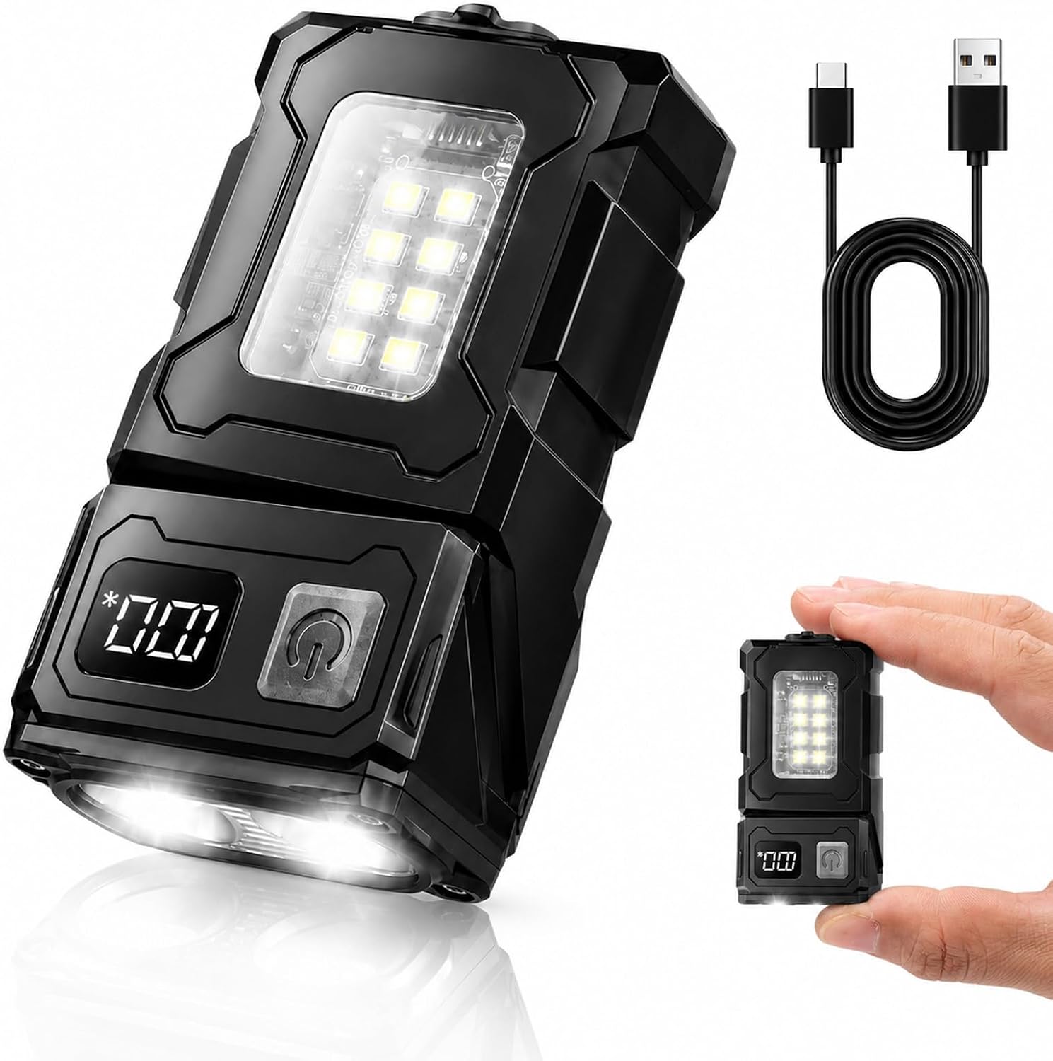 Lampe de Poche Rechargeable Lumens élevés, Mini Lampe de Poche Led Ultra Puissante, Rechargeable USB C, EDC Petite Lampe Torche 7 Modes Imperméable à l'eau Flashlight Clip our Extérieur Camping
