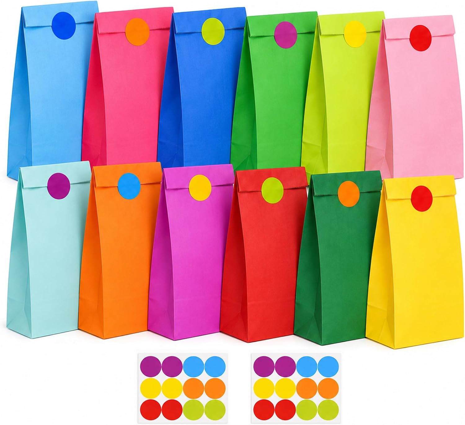 24 Stück Papiertüten Bunt Geschenktüten Kindergeburtstag 20 * 13 * 8cm