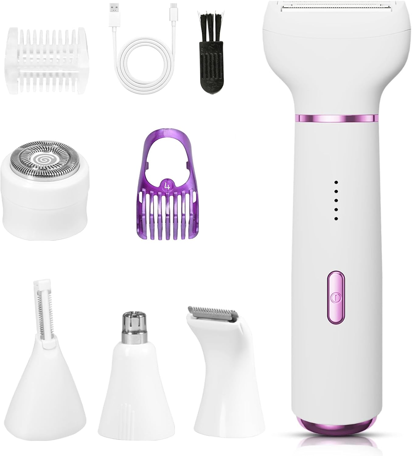 Épilateur pour femme - Rasoir intime 5 en 1 pour femme - 2 niveaux d'épilation du visage - Tondeuse des poils du nez et des oreilles, sourcils, humide et sec - Électrique pour la zone du bikini