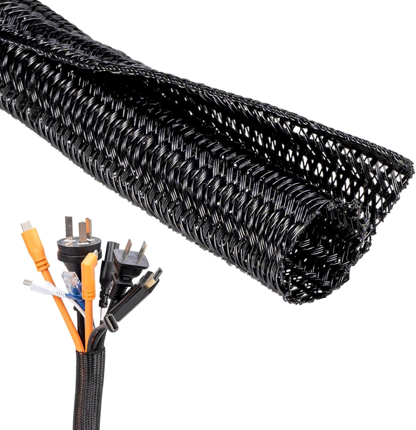 Organizador Cables 12-20mm 3m, Manguera de Cable Negra, Funda Cierre automático para Ocultar TV, Ordenador, PC, Cable de Auto, hogar, Oficina, Protector de Cable para Perro, Gato