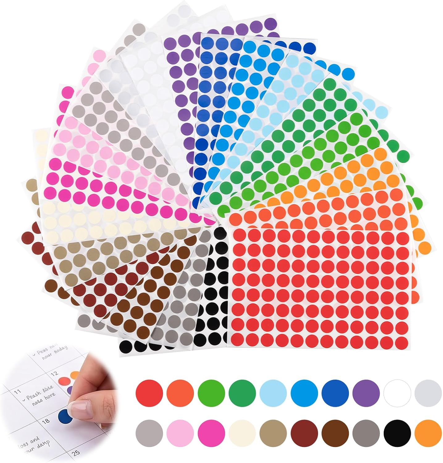 Gomets Colores Surtidos Pegatinas Redondas 1920 Piezas 15mm Pegatinas Redondo Adhesivos Codificación Redondas Etiquetas para Hogar, Aula, Almacén, Oficina, 20 Colores