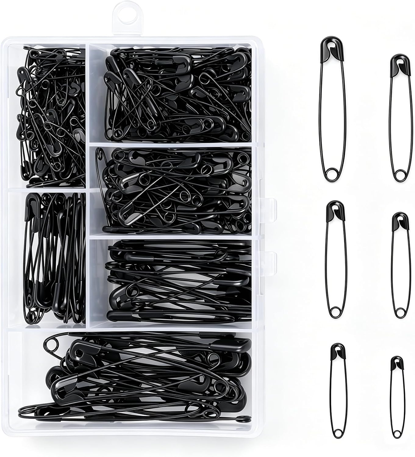 Lot de 300 épingles à nourrice - 6 Tailles de 20 à 55 mm - Résistantes à la Rouille - Épingles à nourrice durables pour vêtements, Artisanat, Couture (Noir amélioré)