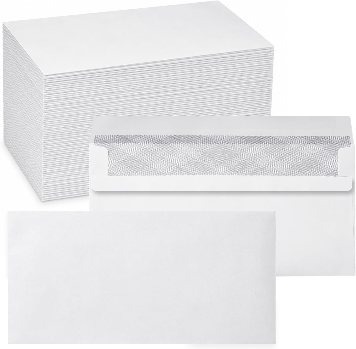 Lot de 110 enveloppes autocollantes - Sans fenêtre - Blanches - Avec impression brise-vue grise à l'intérieur - 110 x 220 mm - 80 g/m²