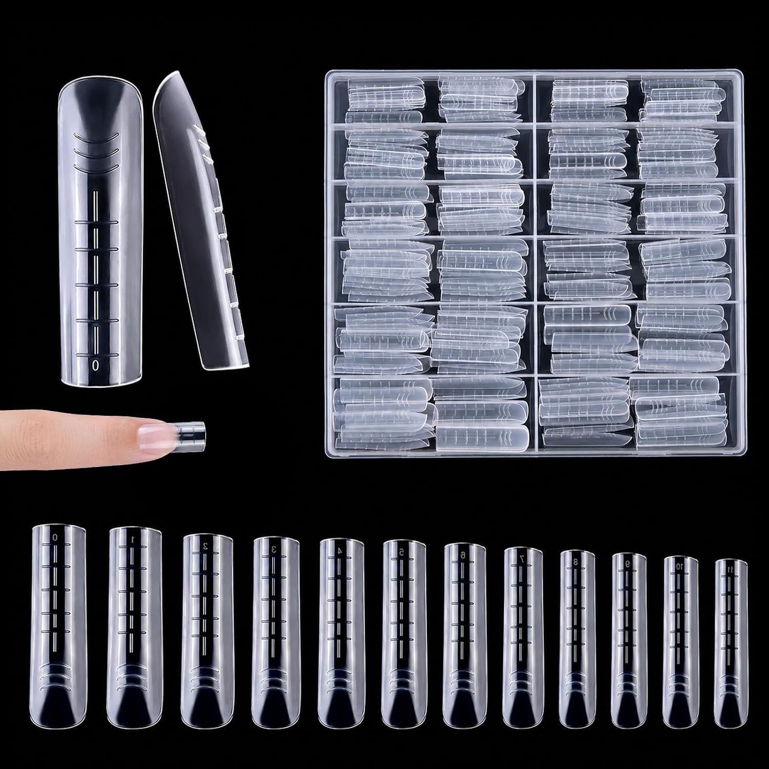 Faux Ongles, 240 Pièces Faux Ongles Capsule Ongles Acrylique,Nail d'extension Kit Professionnelles pour Les Studios De Manucure Et Diy Nail Art à La Maison 12 Tailles- Transparent