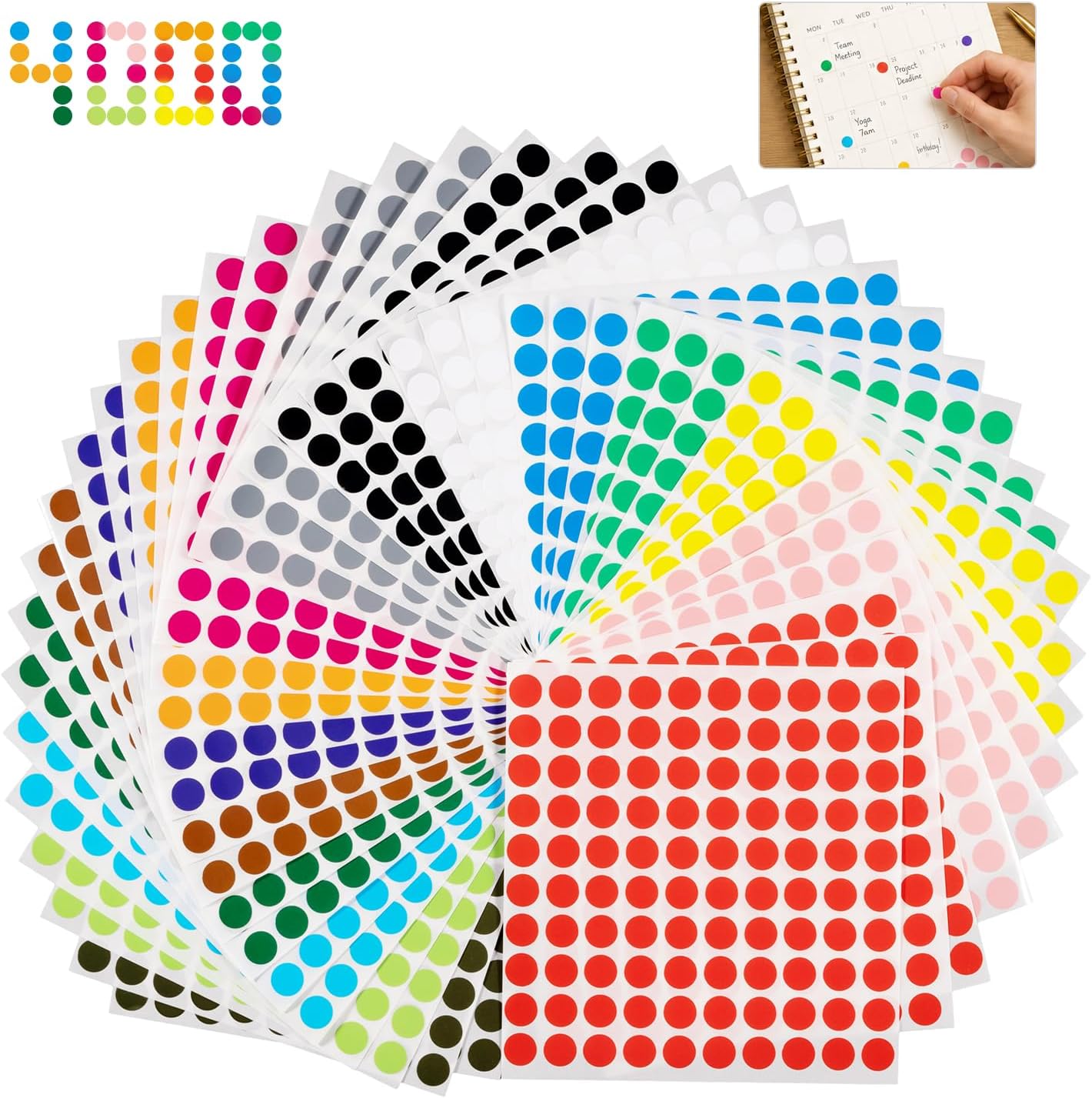 Gomets Colores Surtidos Pegatinas Redondas 4000 Piezas 10mm Pegatinas Redondo Adhesivos Codificación Redondas Etiquetas para Hogar, Aula, Almacén, Oficina, 16 Colores