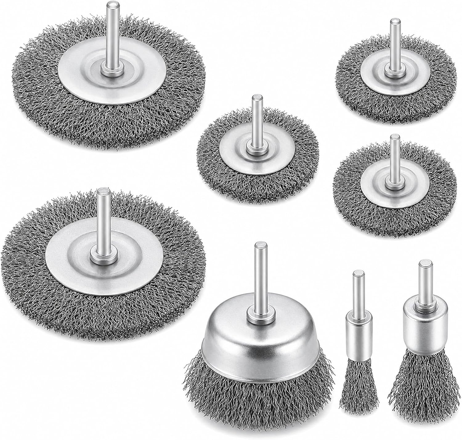 Lot de 8 brosses métalliques en acier décapant bois et métal pour perceuse 6 mm