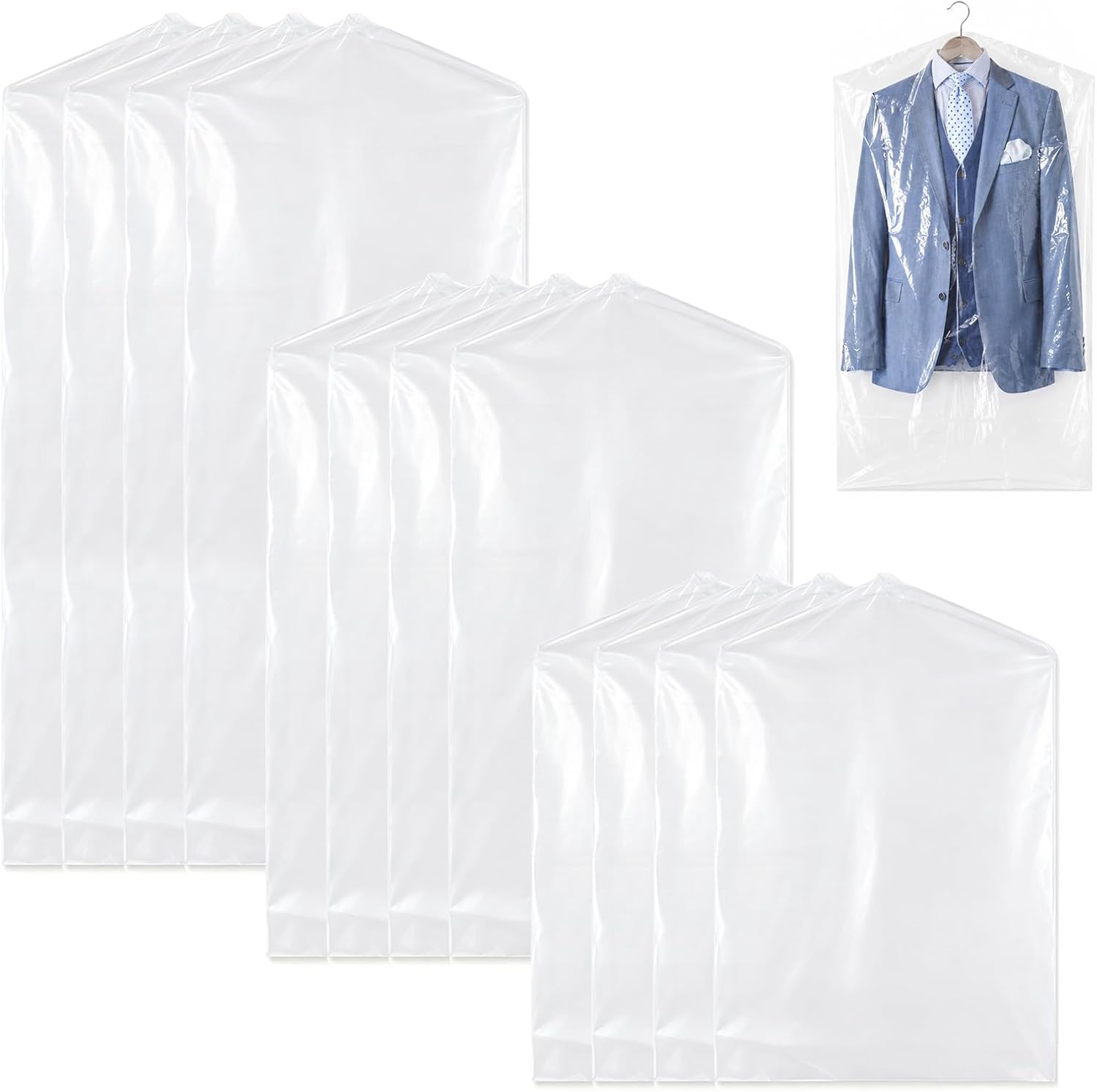12 Stück Kleidersack Transparent Kunststoff Kleiderschutzhülle, Staubdichter Kleiderschutz, 90/120/150 x 60 cm Kleidersäcke Durchscheinende Kleiderschutzhülle mit Kleiderhülle zum Schut