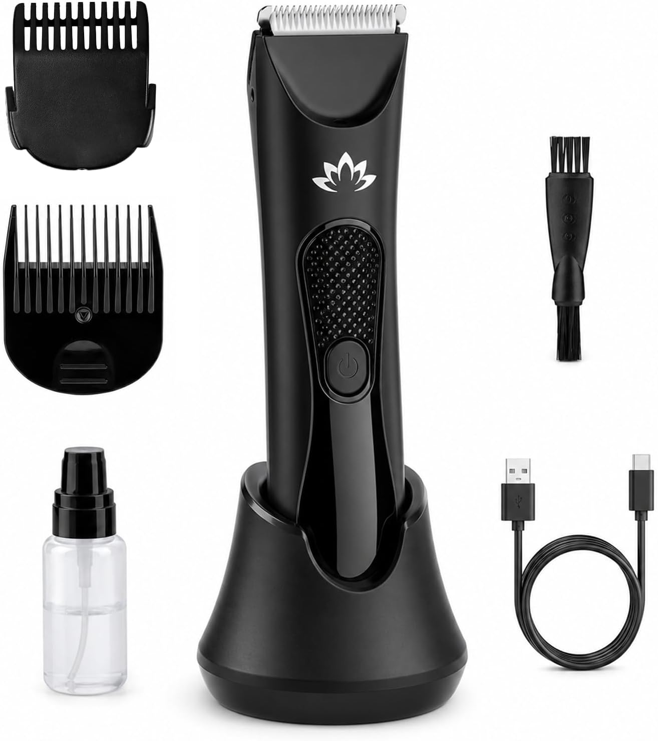 Carehabi Tondeuse Homme Électrique Corps et Barbe Tondeuse Intime Cheveux Sans Fil avec Lames en Céramique Étanche IPX7 Écran LED Rasoir Electriques pour Hommes avec Socle de Charge, Noir