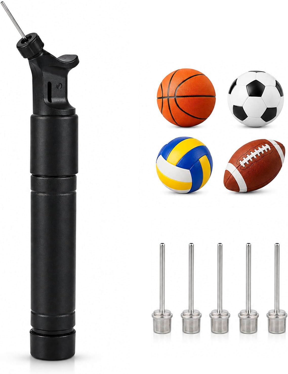 Carehabi Pompe à Ballon avec 5 Aiguilles Set Pompe à Air Double Action Portable Gonfleur Manuel pour Football Basketball Volleyball Handball Équipement Sportif