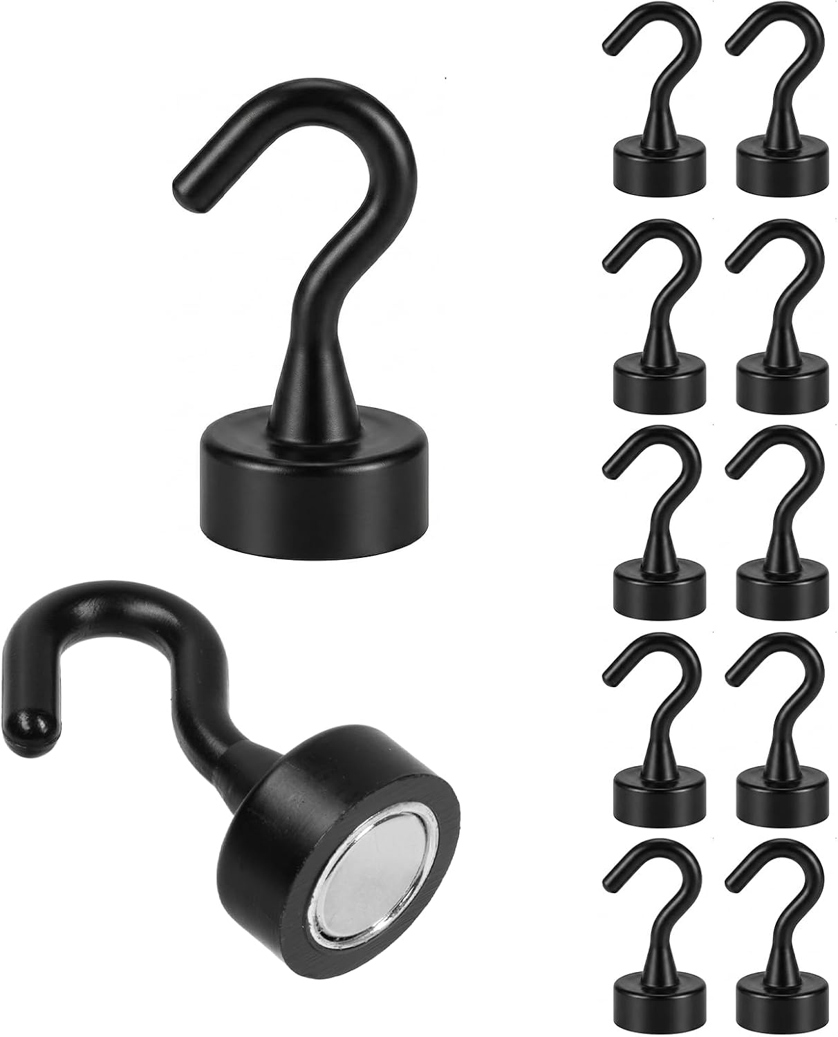 Carehabi Magnethaken Schwarz, 8kg Extra Starke Magnet Haken Hakenmagnet Stanzfrei Neodym magnetische Haken Magnetisch für Küche Kleiderablage Büro 10er Pack