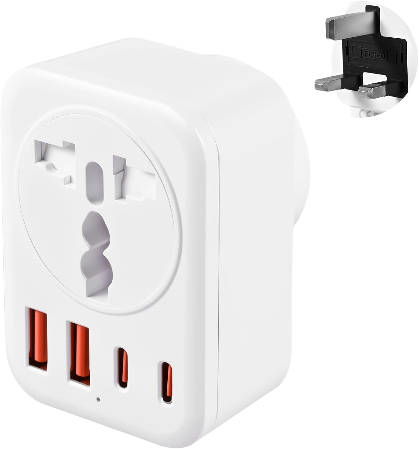 Carehabi Adattatore Presa Inglese con 2 USB C + 2 USB-A