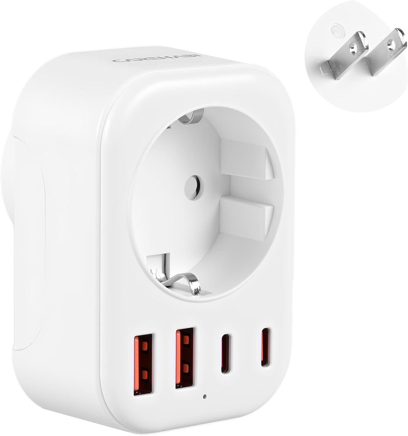 Carehabi Adaptador Enchufe Japon con 2 USB-C + 2 USB-A, Toma USA Conector Clavija de Viaje Acople Eléctrico para Estados Unidos, Canadá, México, Filipinas, Tailandia, Laos, Camboya