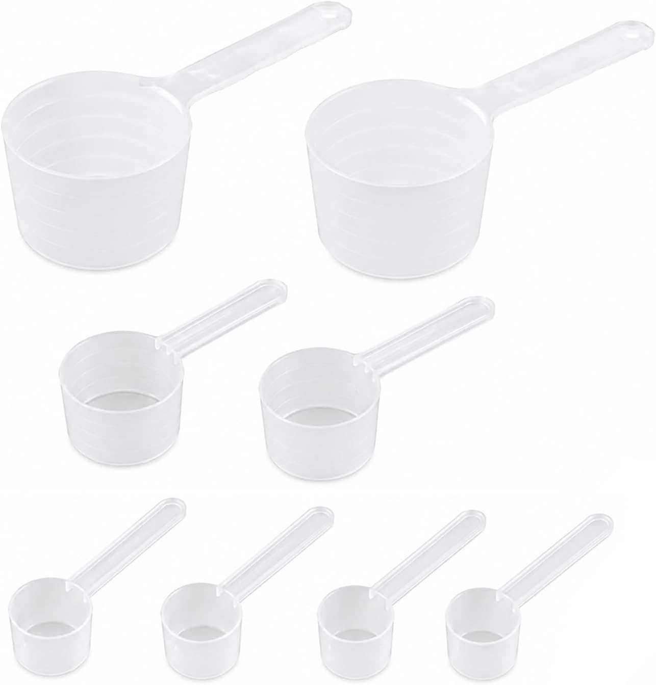 Carehabi Messlöffel Set 8 Stück, Transparenter Dosierlöffel aus BPA-Freiem Kunststoff, Pulver Portionierer Scoop für Proteinpulver Kaffee Waschpulver (5g, 20ml, 50ml)