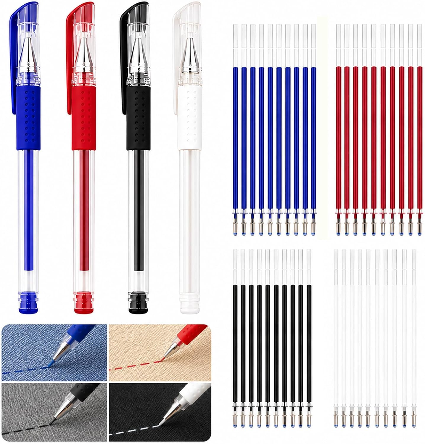 Carehabi Hitze Löschbare Textilstifte Set 4 Stifte mit 40 Ersatzminen Schneiderkreide Alternative Nähzubehör für Stoff Quilten Nähen und Markieren Verschwindender Tintenstift mit 0,7 mm Spitze