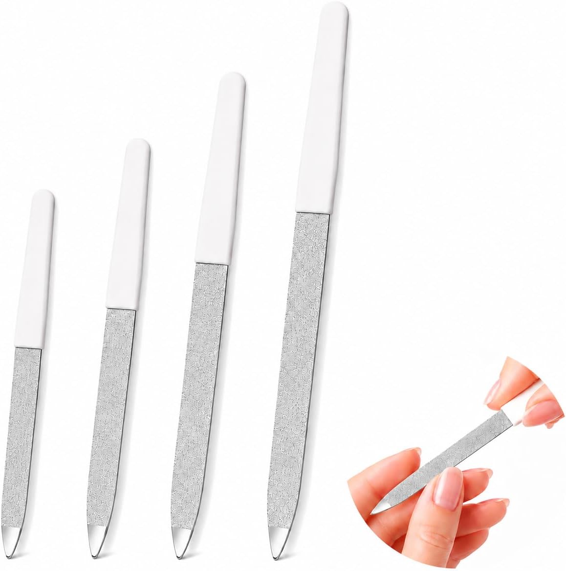 Carehabi Lime per Unghie in Acciaio Inossidabile 4 Pezzi Lima Unghie Doppia Faccia con Manico in Plastica 12.5 15.2 17.2 9.2 cm