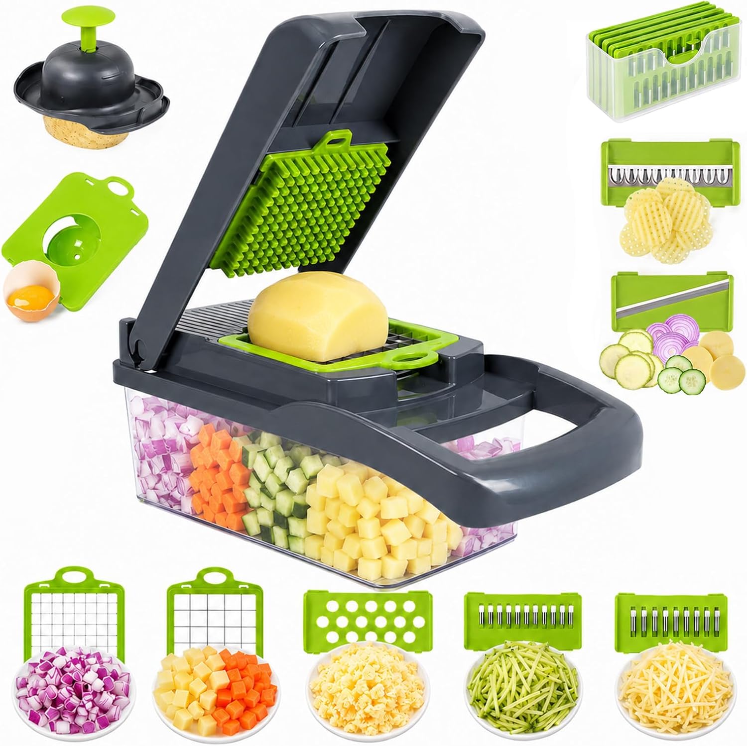 Carehabi Coupe-Légumes Multifonction, Mandoline Cuisine avec 7 Lames