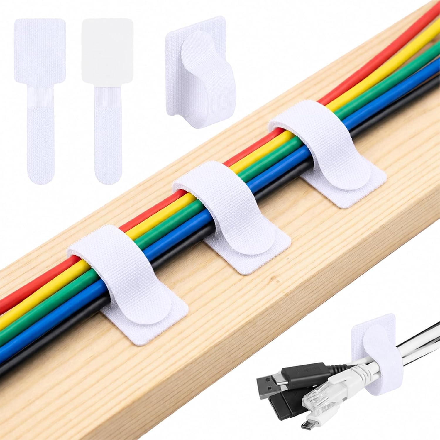 Carehabi 100 pezzi di fermacavi autoadesivi, 30x90 mm per la cable management, accessori scrivania a strappo con tenuta extra forte, organizer cavi in nylon regolabili, rimozione senza residui, bianco