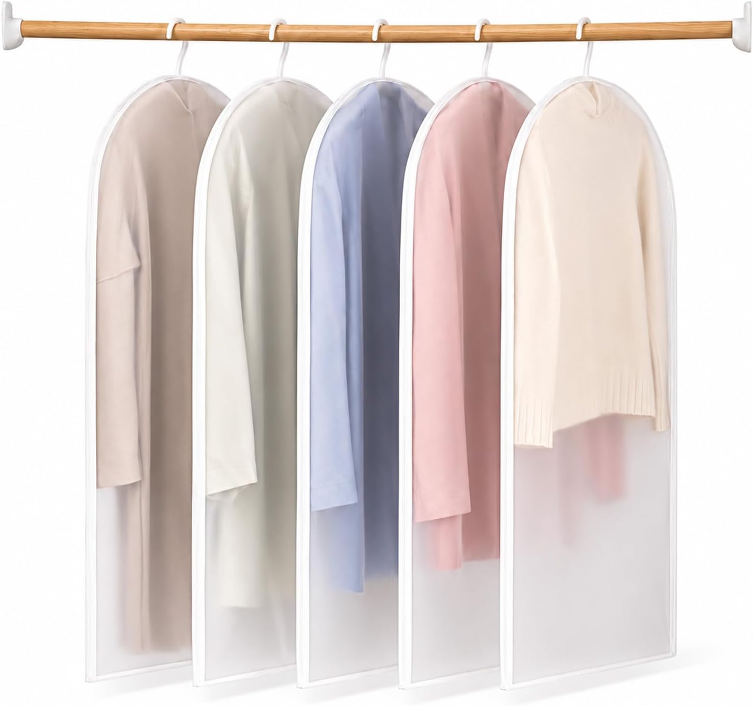 Confezione da 5 Sacchetti Portabiti per Armadio, 60x100cm Copriabiti Sigillati con Cerniera Laterale, Sacchetti EVA Lavabili Inodori per Abiti, Camicie, Giacche, Antipolvere & Antiumidità