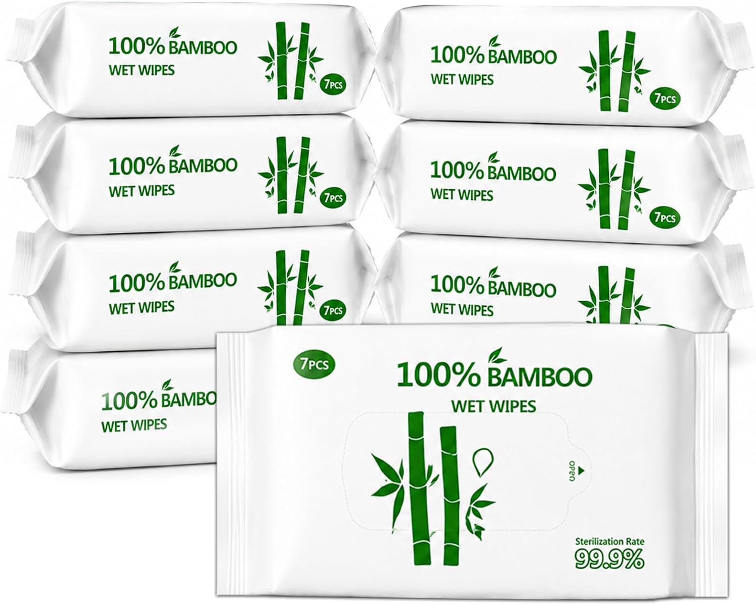 Tragbare Reise-Feuchttücher, 8er-Pack je 7 Stück Taschenformat Minis, 99.9% Bambusfaser & 7-Stufen Reines EDI Wasser, Einweg Hand- & Gesichtstücher für Unterwegs Fleckenentfernung & Erfrischung