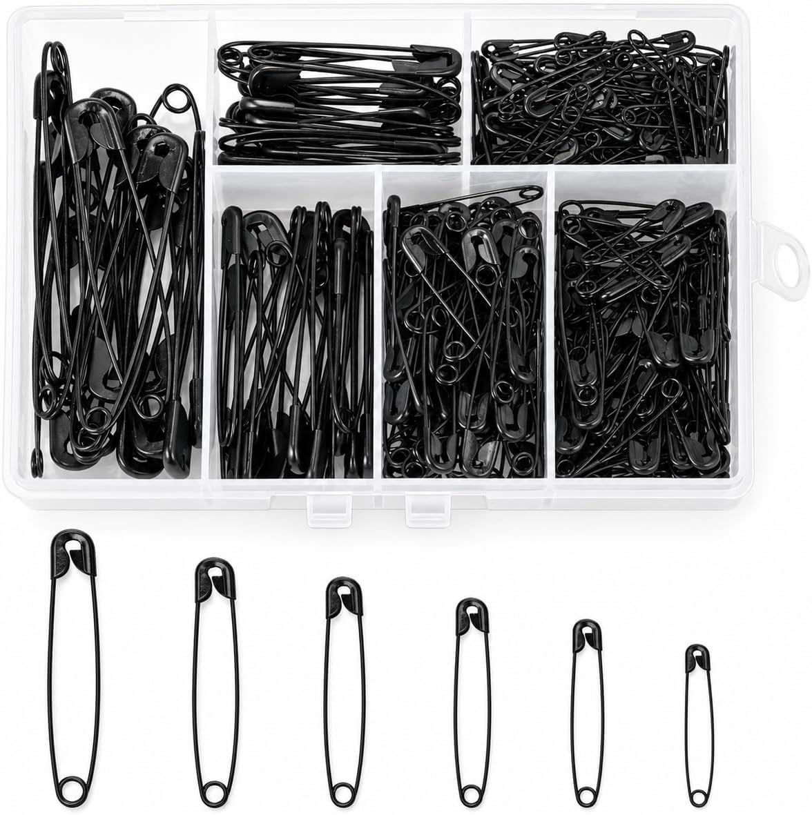 Carehabi 300 Spille da Balia, 6 Misure 18-53 mm, Nero